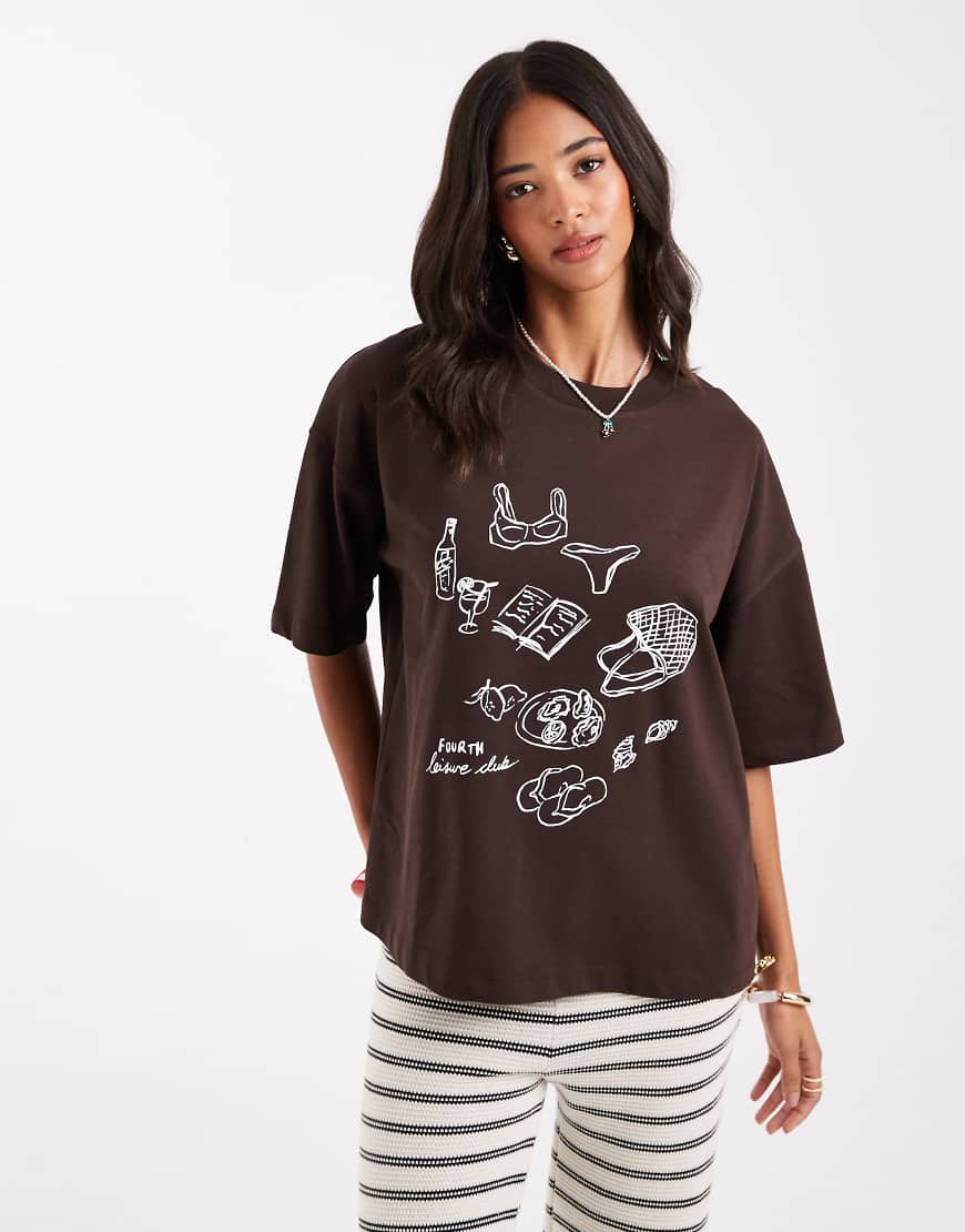4th & Reckless - Oversize-T-Shirt in Schokobraun mit Print 4th & Reckless - Oversize-T-Shirt in Schokobraun mit Print von 4th & Reckless
