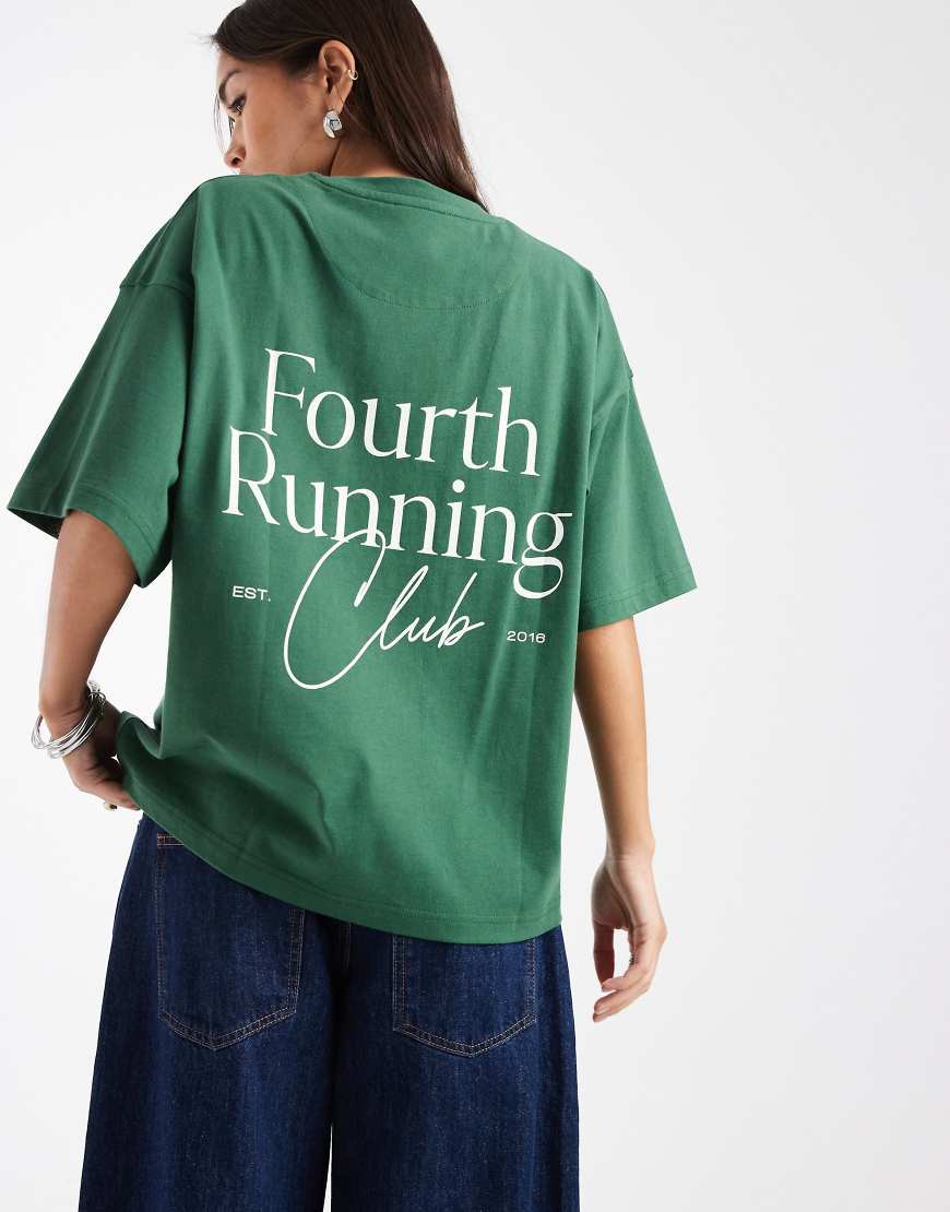 4th & Reckless - Oversize-T-Shirt in Tannengrün mit hohem Baumwollanteil und „Running Club"-Grafikprint von 4th & Reckless