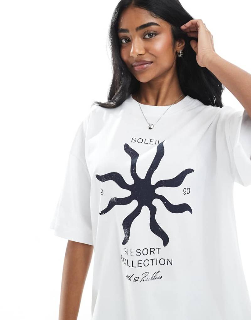 4th & Reckless - Oversize-T-Shirt aus verwaschener Baumwolle in Weiß mit „Soleil-"-Motivdruck-Grau von 4th & Reckless