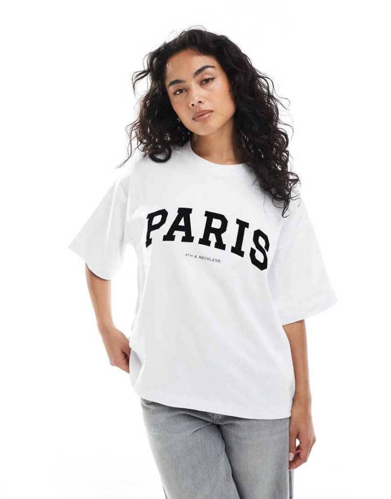 4th & Reckless - Oversize-T-Shirt in Weiß mit Paris-Logo von 4th & Reckless