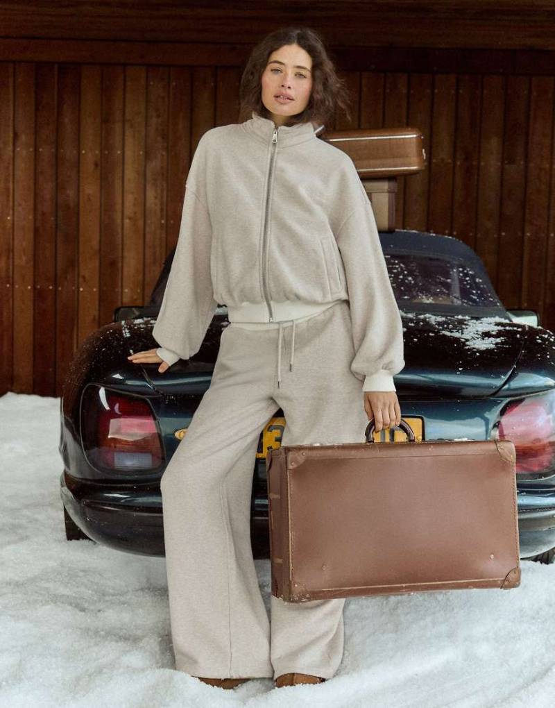 4th & Reckless - Relaxed-Fit-Jogginghose in meliertem Hellbeige mit elastischem Bund und weitem Bein, Kombiteil-Grau von 4th & Reckless