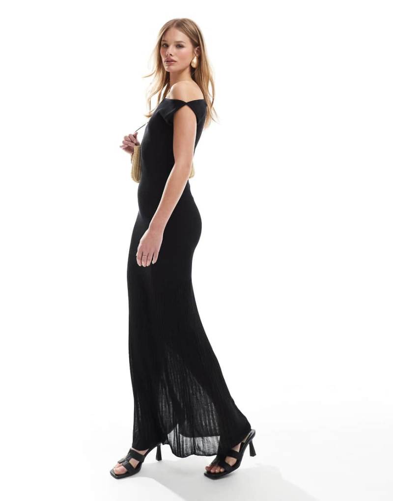 4th & Reckless - Schulterfreies Maxikleid aus feinem Rippstrick in Schwarz mit transparentem Rock von 4th & Reckless