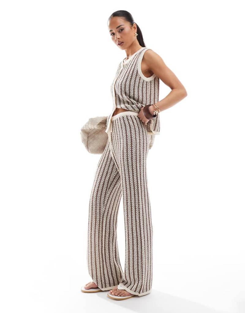 4th & Reckless - Strick-Hose in braun gestreift mit weitem Bein, Kombiteil von 4th & Reckless