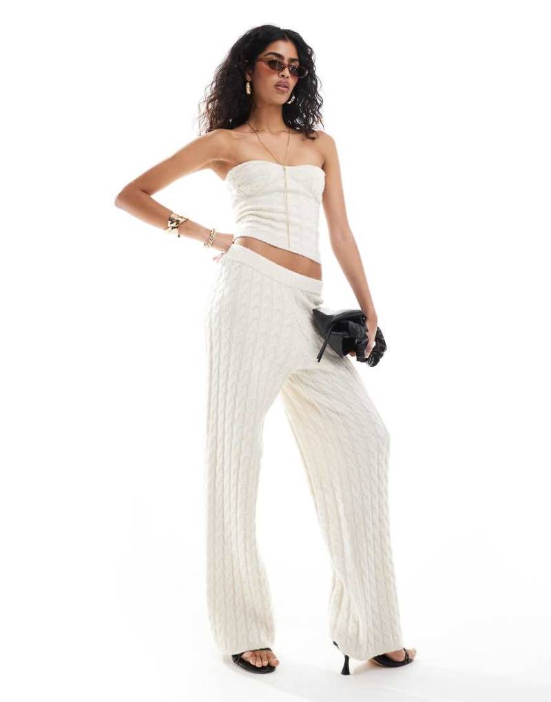 4th & Reckless - Strickhose in Creme mit Zopfmuster und weitem Schnitt, Kombiteil-Weiß von 4th & Reckless