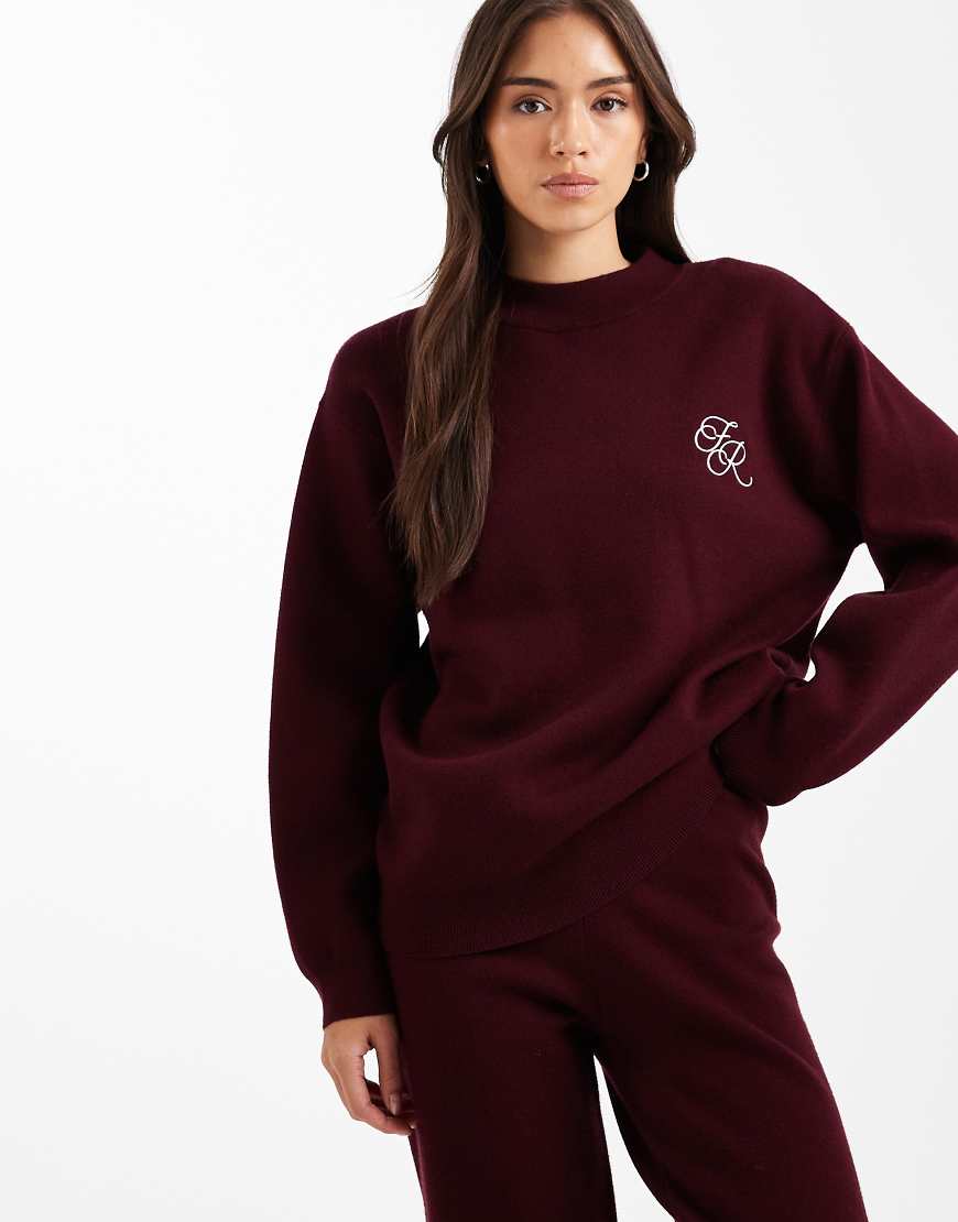 4th & Reckless - Strickpullover in Burgunderrot mit aufgesticktem Logodetail, Kombiteil von 4th & Reckless