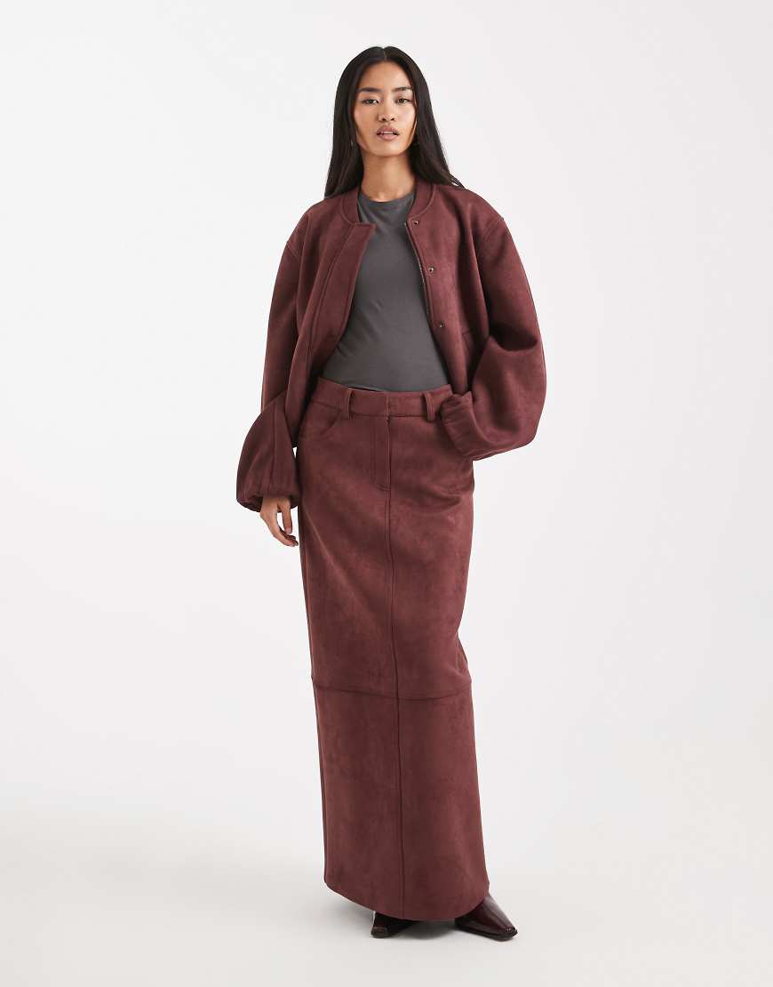 4th & Reckless - Superweicher Maxirock aus Wildlederimitat in Burgunderrot, Kombiteil von 4th & Reckless