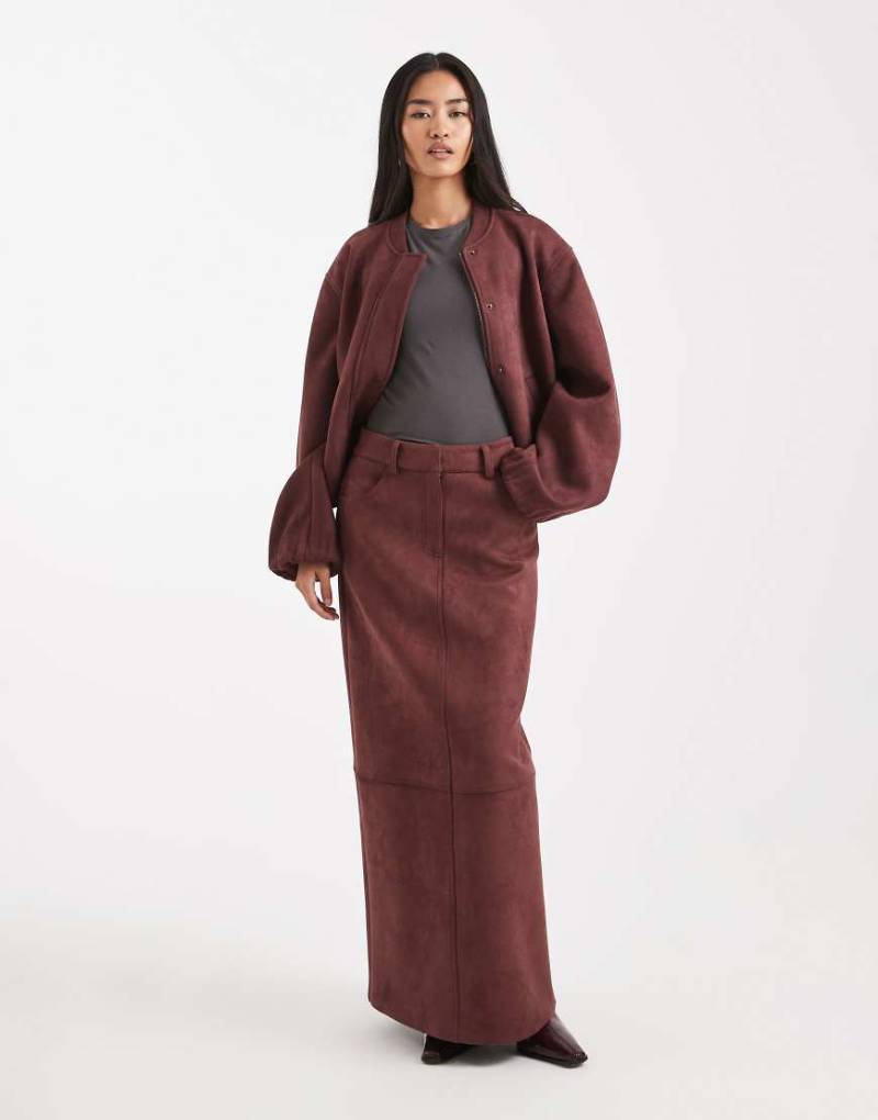 4th & Reckless - Superweicher Maxirock aus Wildlederimitat in Burgunderrot, Kombiteil von 4th & Reckless