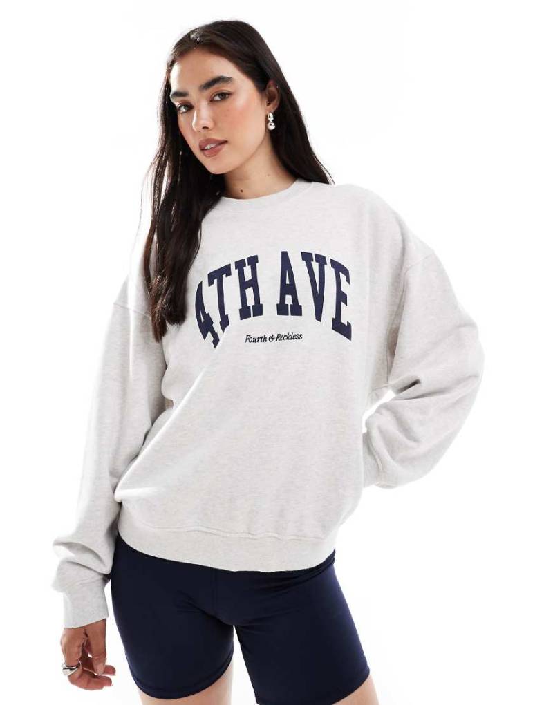 4th & Reckless - Sweatshirt aus Baumwolle in Hellgrau mit Avenue-Logo von 4th & Reckless