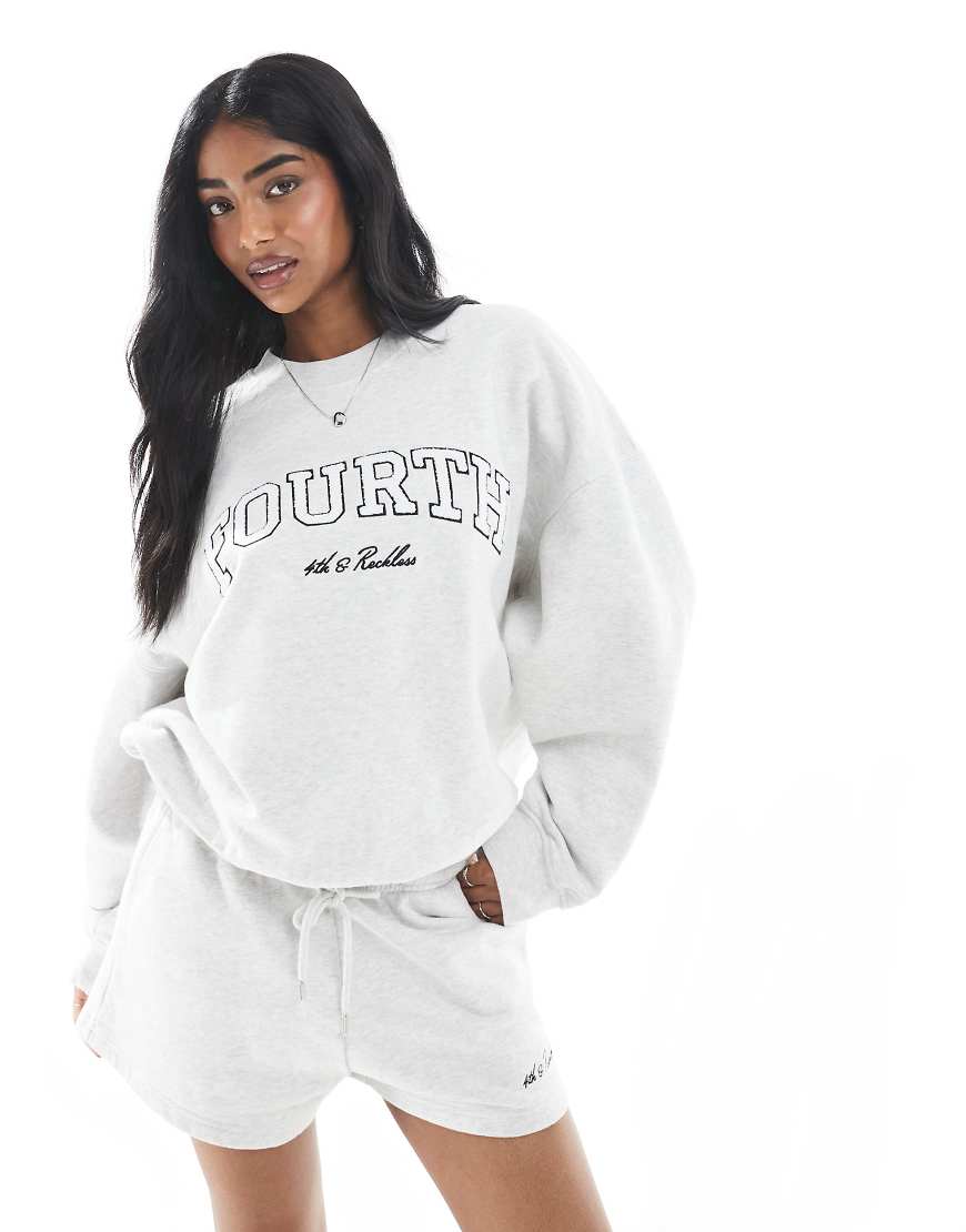4th & Reckless - Sweatshirt aus Bouclé-Baumwolle in Grau mit aufgesticktem Logo, Kombiteil von 4th & Reckless