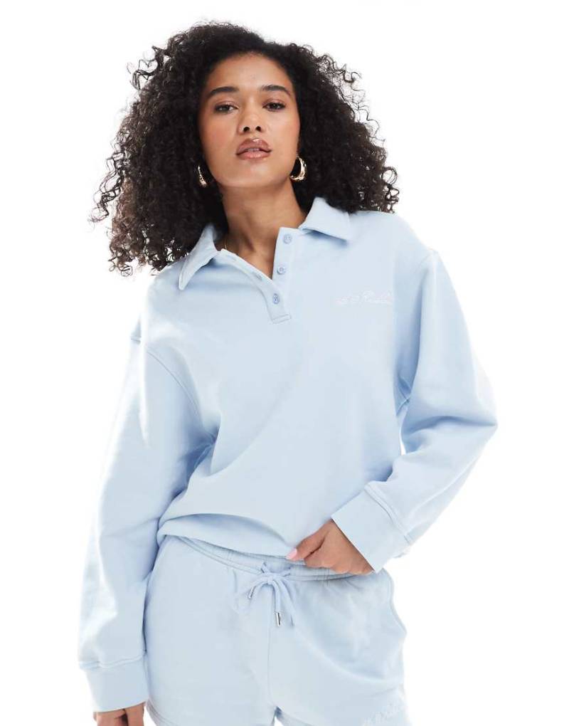 4th & Reckless - Sweatshirt in Blau mit Kragen, Knopfleiste und Logostickerei, Kombiteil von 4th & Reckless