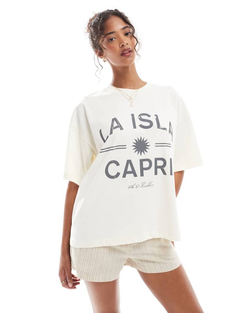4th & Reckless - T-Shirt in Cremeweiß mit „La Isla Capri"-Print von 4th & Reckless