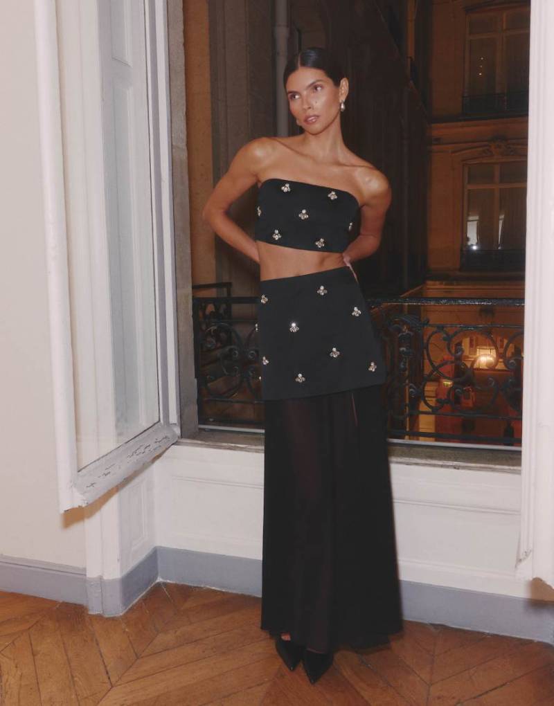 4th & Reckless - Trägerloses, verziertes Cropped-Oberteil in Schwarz, Kombiteil von 4th & Reckless