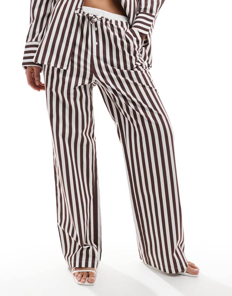 4th & Reckless - Braun gestreifte Baumwoll-Hose mit weitem Bein und Boxer-Taillenbund mit Schnürung, Kombiteil-Bunt von 4th & Reckless