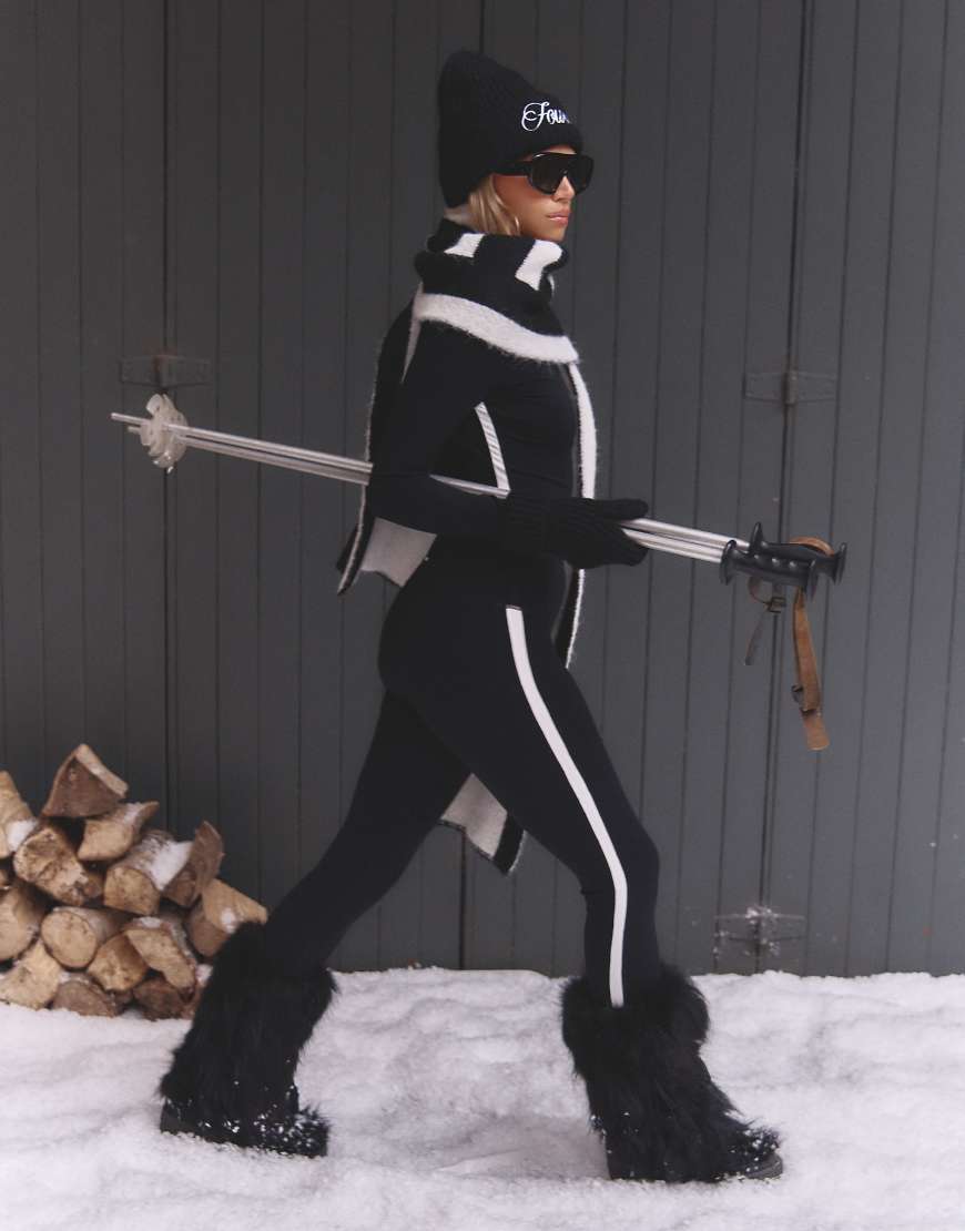 4th & Reckless x Felicia Wedin - Apres Ski Indra - Sport-Leggings in Schwarz mit farblich abgesetzter Paspelierung, Kombiteil von 4th & Reckless