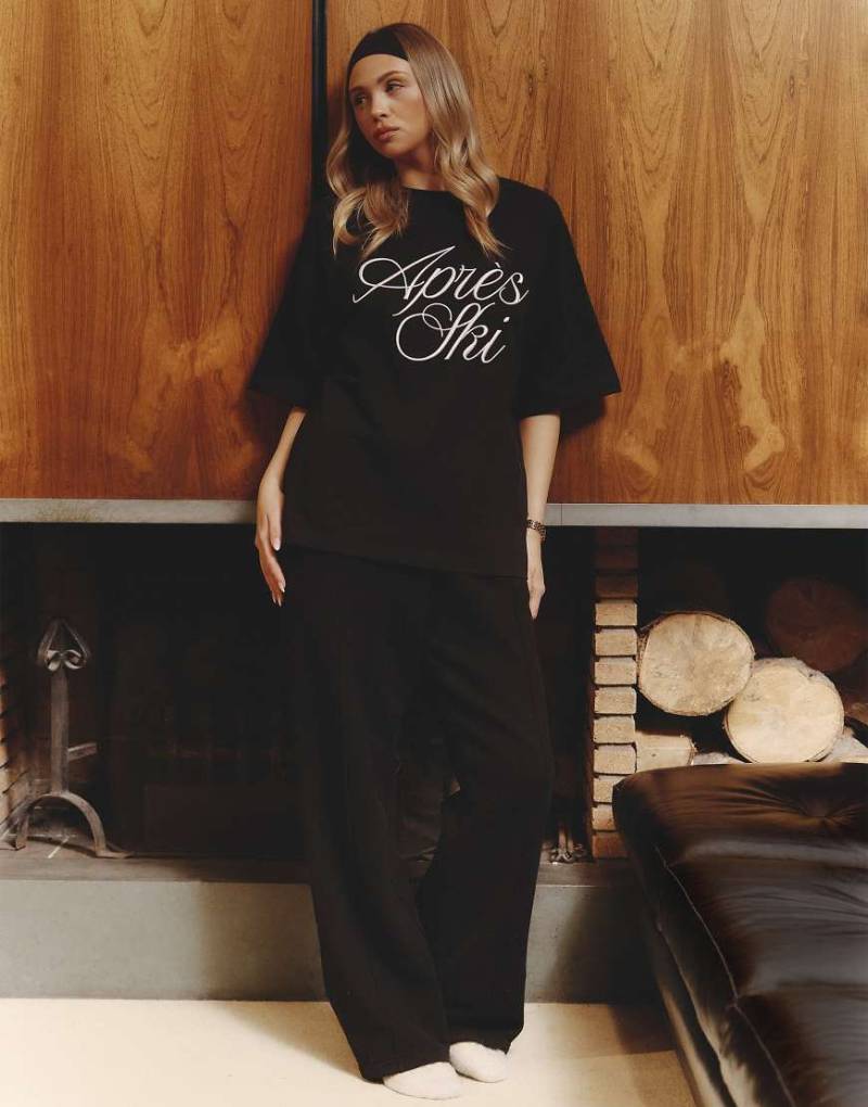 4th & Reckless x Felicia Wedin - Apres Ski - Strickhose in Schwarz mit weitem Bein, Kombiteil von 4th & Reckless