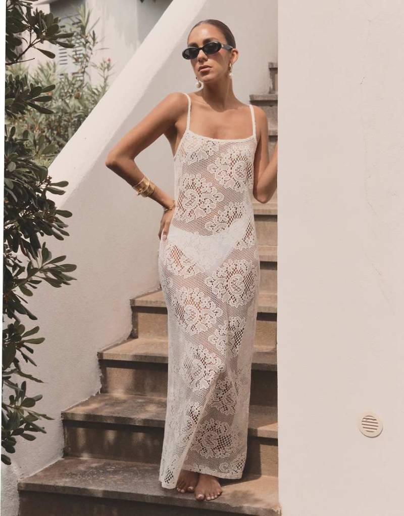 4th & Reckless x Luana Barron - Agnes - Gehäkeltes Maxi-Strandkleid in gebrochenem Weiß von 4th & Reckless