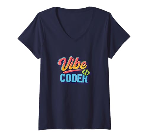 Damen Vibe Coder Ästhetisches Retro-Programmierdesign T-Shirt mit V-Ausschnitt Damen Vibe Coder Ästhetisches Retro-Programmierdesign T-Shirt mit V-Ausschnitt von 4thFloor Geek and Funny