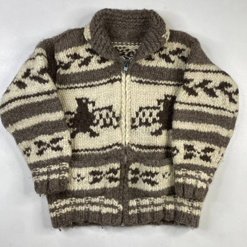 Vintage Handgestrickte 100% Wolle Cowichan Siwash Pullover Jacke Thunderbird 1857 von 4thQuarterVintage