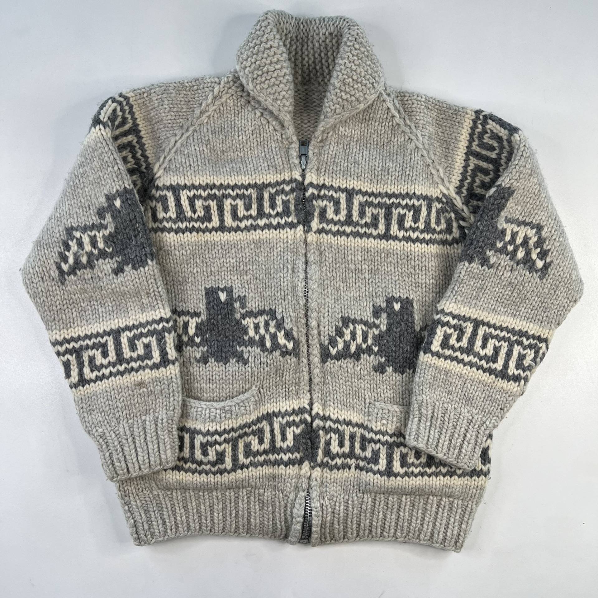 Vintage Handgestrickt 100% Wolle Cowichan Siwash Sweater Jacke Thunderbird | 1830 von 4thQuarterVintage