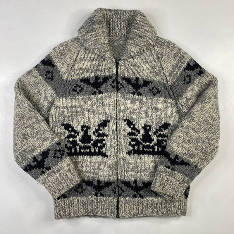 Vintage Handstrick 100% Wolle Cowichan Siwash Pullover Jacke Thunderbird | 1716 von 4thQuarterVintage
