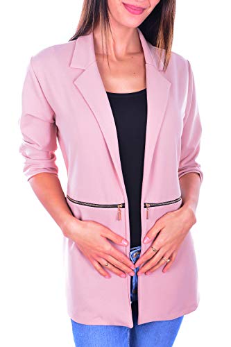 4tuality® Damen Blazer mit Zipper und Dreiviertelarm Gr. XXXXL 48 / XXXXXL 50 Rosa von 4tuality