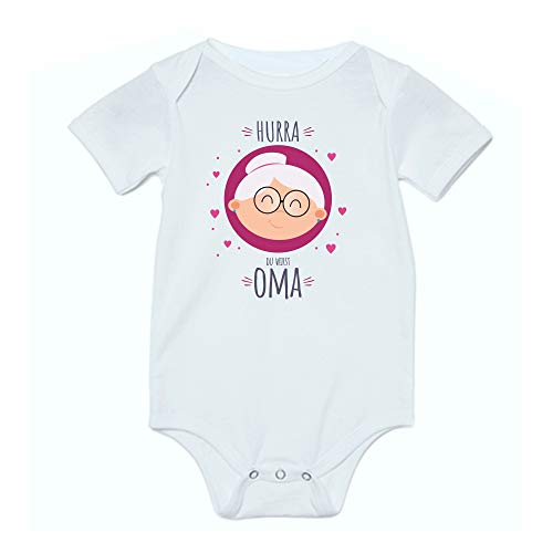 4you Design Baby BODY -Hurra Du wirst Oma- kurzarm Jungen & Mädchen - Geschenk für werdende Großeltern – Schwangerschaft verkündigen ankündigen (Du wirst Oma) von 4you Design