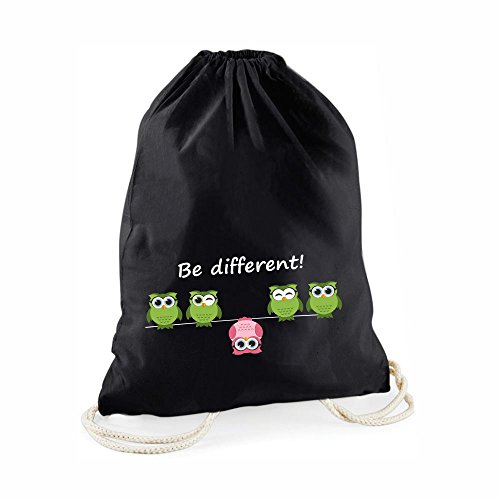 4you Design Statement-Turnbeutel Be different! - Gym-Bag Rucksack Hipster Beutel mit Spruch Tasche Jutebeutel Gymsac Sportbeutel von 4you Design