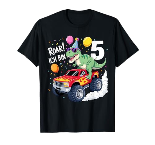 Geburtstag 5 Jahre Dinosaurier Monster Truck Jungen Mädchen T-Shirt von 5 Jahre Geburtstag Dinosaurier Monster Truck