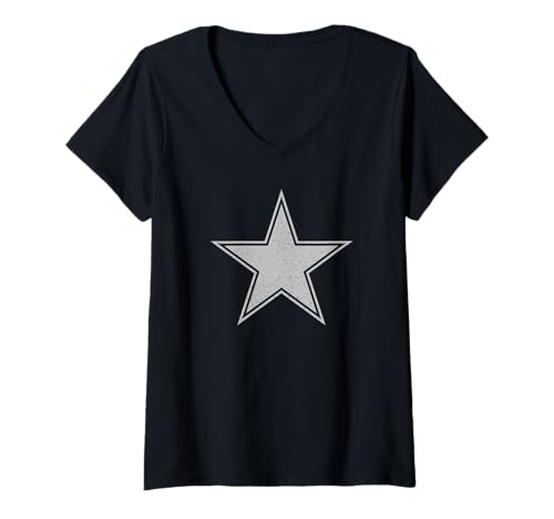 Damen Silberner Stern auf einem T-Shirt T-Shirt mit V-Ausschnitt von 5 POINT STAR ON A TEE