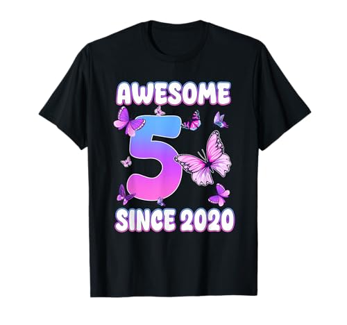 Awesome 5 Since 2020 Schmetterlingsmotiv für Mädchen zum 5. Geburtstag T-Shirt Awesome 5 Since 2020 Schmetterlingsmotiv für Mädchen zum 5. Geburtstag T-Shirt von 5 Year Old Birthday Butterfly Gift For Girl