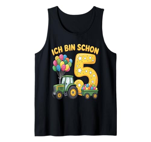 Kinder 5 Geburtstag Junge Traktor Outfit Ich Bin Schon 5 Tank Top von 5 Year Tractors Birthday