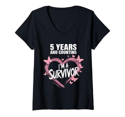 Damen 5 Jahre und ich bin ein Monat, der Brustkrebs überlebt hat T-Shirt mit V-Ausschnitt Damen 5 Jahre und ich bin ein Monat, der Brustkrebs überlebt hat T-Shirt mit V-Ausschnitt von 5 Years And Counting I'm A Breast Cancer Survivor