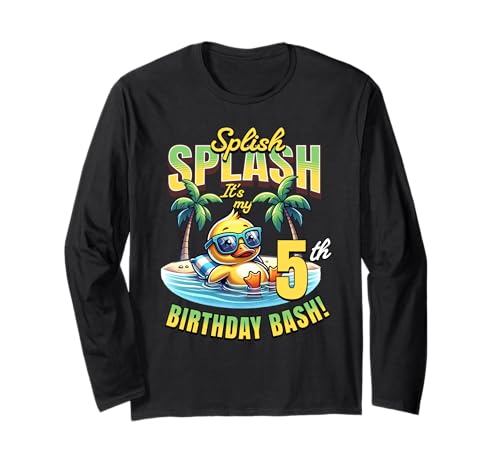 Splish Splash 5. Geburtstag Bash Duck Beach Pool Party Kinder Langarmshirt Splish Splash 5. Geburtstag Bash Duck Beach Pool Party Kinder Langarmshirt von 5 Years Old Duck Themed 5th Birthday Summer
