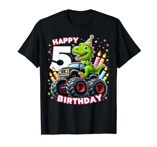 T Rex Dinosaurier Monster Truck 5 Geburtstag Jungen und Mädchen T-Shirt von 5 years old Birthday Boy Girl Kids Shirts Co.