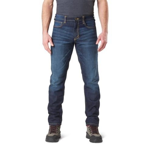 5.11 Tactical Herren Defender-Flex Slim Jeans Taillierter Bund 7 Taschen Style 74465, Dark Wash Indigo, 32W / 32L von 5.11