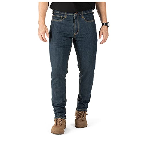 5.11 Tactical Herren Defender-Flex Slim Work Jeans Aufgesetzte Taschen Taillierter Bund Style 74465, Getönte Waschung, Indigo, 36W / 34L von 5.11