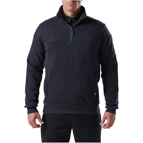 5.11 Tactical Herren Job Shirt 1/4 Zip 2.0 - Wasserabweisendes Fleece, 100% Baumwolle, Style 72534ABR, Fire Navy, Large von 5.11