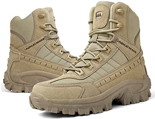 5.AA B2100 Stiefel Herren Wanderschuhe Army Combat Boots mit YKK-Zipper Verschleißfest rutschfeste Outdoor Trekkingschuhe Militär & Einsatzstiefel Wüstengelb 41EU von 5.AA