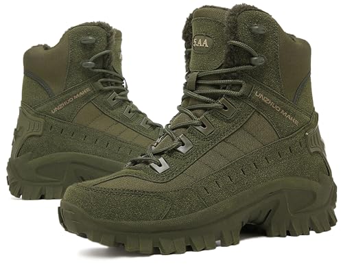 5.AA B666 Plüschfutter Stiefel Herren Wanderschuhe Trekkingschuhe Armee Combat Tactical Boots Verschleißfest rutschfeste Outdoor Einsatzstiefel Für Maenner Frauen Grün 43EU von 5.AA