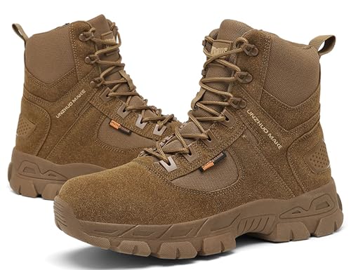 5.AA B869 Herren-Militärstiefel aus echtem Leder High-Top-Schnürstiefel Lässige Stiefel Offroad-Ausbildung Jagd Klettern Motorrad-Patrouillenstiefel Braun 44EU von 5.AA