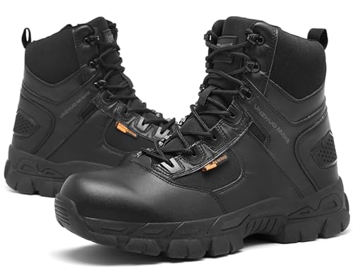 5.AA B869 Stiefel Herren Wanderschuhe Army Combat Boots mit YKK-Zipper Verschleißfest rutschfeste Outdoor Trekkingschuhe Militär & Einsatzstiefel Schwarz 46EU von 5.AA