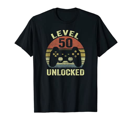 Level 50 Unlocked 50 Geburtstag Geschenk Herren Damen T-Shirt von 50 Ans Anniversaire Cadeau Homme Femme