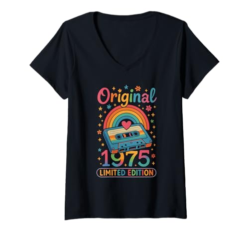 Damen 50 Geburtstag Frauen Original 1975 Limited Edition T-Shirt mit V-Ausschnitt Damen 50 Geburtstag Frauen Original 1975 Limited Edition T-Shirt mit V-Ausschnitt von 50 Geburtstag Frauen 1975 Retro Original