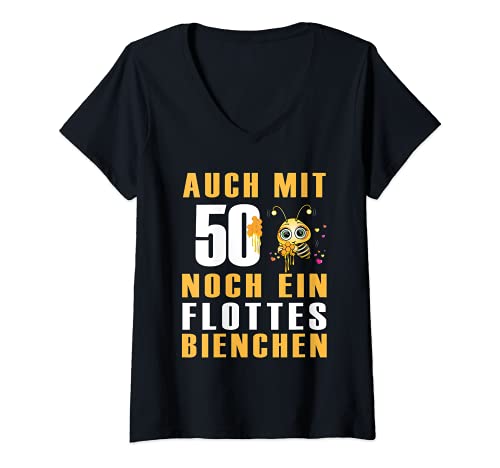 Damen 50 Jahre Flottes Bienchen 50. Geburtstag 50. Ehrentag T-Shirt mit V-Ausschnitt von 50 Geburtstag Frauen Geschenk lustig Biene Imker
