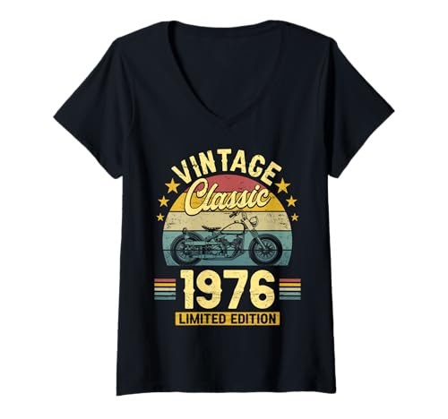 Damen Vintage 50 Jahre Jahrgang 1976 Biker Geburtstag Männer T-Shirt mit V-Ausschnitt von 50 Jahre Mann Geburtstag Jahrgang 1976 Ideen