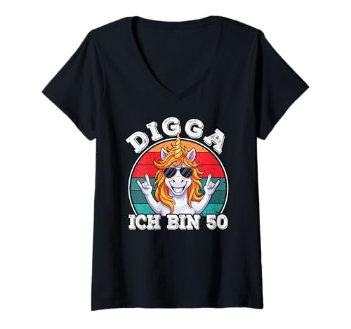 Damen 50. Geburtstag Mann Herren lustig 50er, Digga ich Bin 50 T-Shirt mit V-Ausschnitt von 50 Jahre alt - 50ter Geburtstag Geschenk m/w