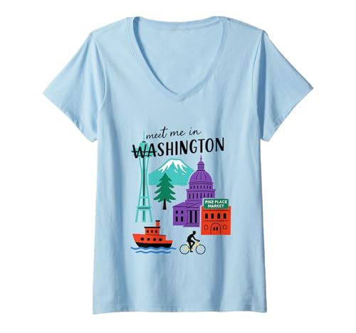 Damen Meet Me In Washington Iconic Sehenswürdigkeiten T-Shirt mit V-Ausschnitt von 50 States Collection. Click here for more...