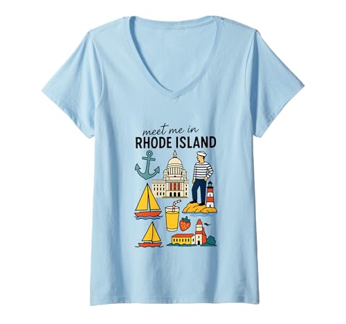 Damen Rhode Island Nautisches Küstenabenteuer T-Shirt mit V-Ausschnitt von 50 States Collection. Click here for more...