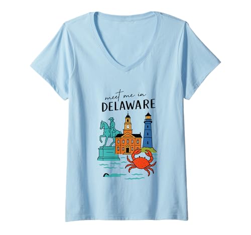 Damen Treffen Sie Mich in Delaware State Icons Travel T-Shirt mit V-Ausschnitt von 50 States Collection. Click here for more...