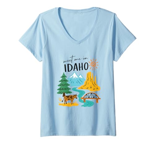 Damen Treffen Sie Mich in Idaho Nature Landscape Design T-Shirt mit V-Ausschnitt von 50 States Collection. Click here for more...